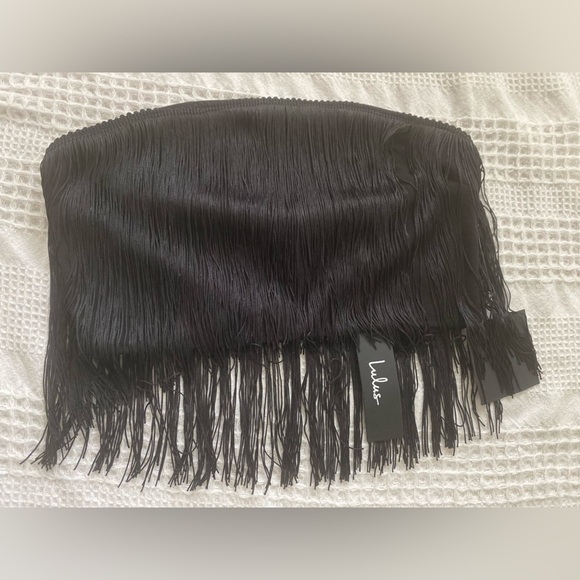 NWT Lulu’s Remarkable Aura Black Fringe Strapless Two-Piece Midi Dress Medium - Picture 6 of 7